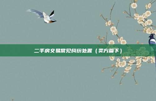 二手房交易常見糾紛處置(賣方篇下)