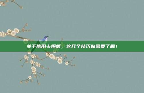 關于信用卡提額,這幾個技巧你需要了解!