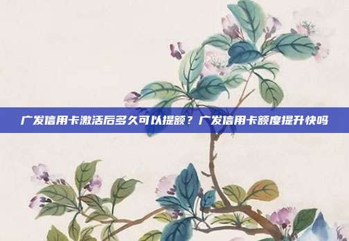 廣發信用卡激活后多久可以提額？廣發信用卡額度提升快嗎