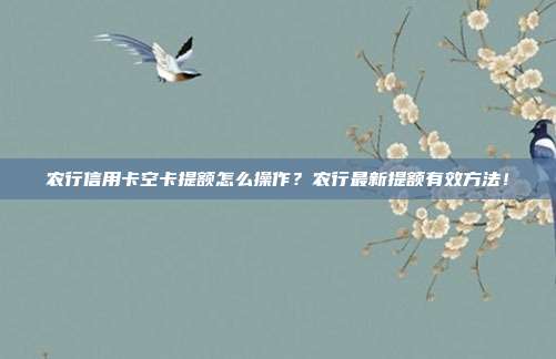農行信用卡空卡提額怎么操作？農行最新提額有效方法！