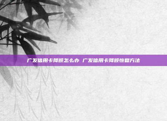 廣發信用卡降額怎么辦 廣發信用卡降額恢復方法