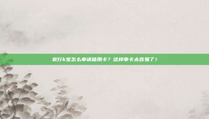 農行k寶怎么申請信用卡?這樣申卡太容易了!