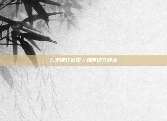 東莞銀行信用卡如何提升額度
