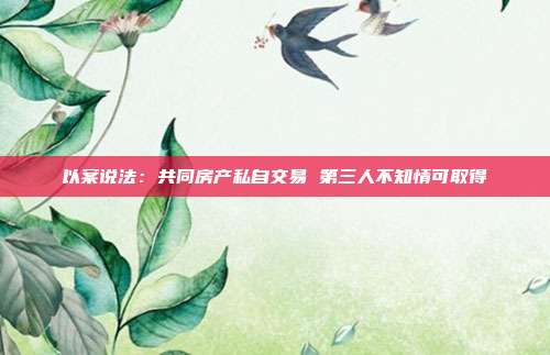 以案說(shuō)法:共同房產(chǎn)私自交易 第三人不知情可取得