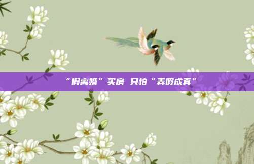 “假離婚”買房 只怕“弄假成真”