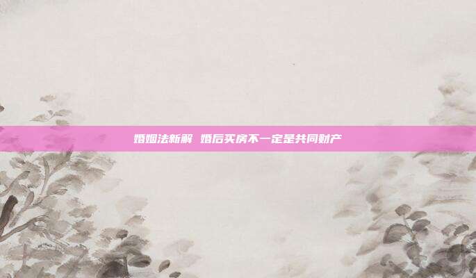 婚姻法新解 婚后買房不一定是共同財產