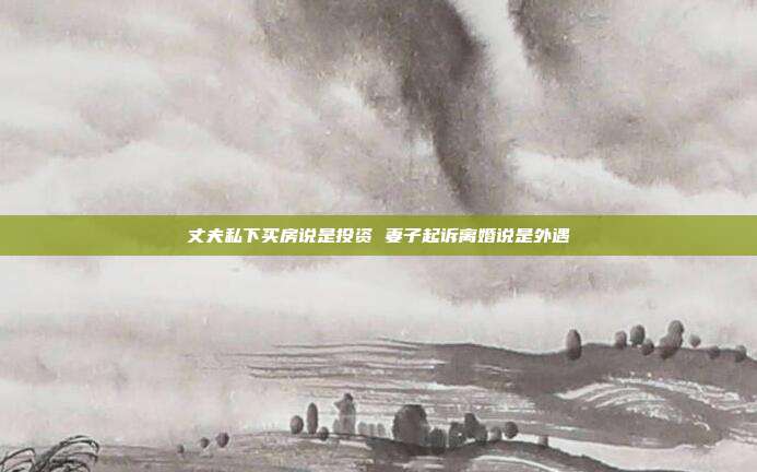 丈夫私下買房說是投資 妻子起訴離婚說是外遇