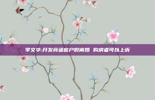 李文華:開發商逼客戶假離婚 購房者可以上訴