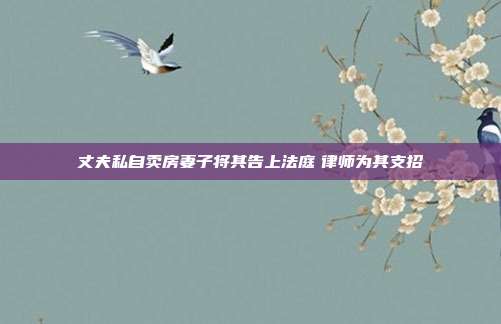 丈夫私自賣房妻子將其告上法庭　律師為其支招